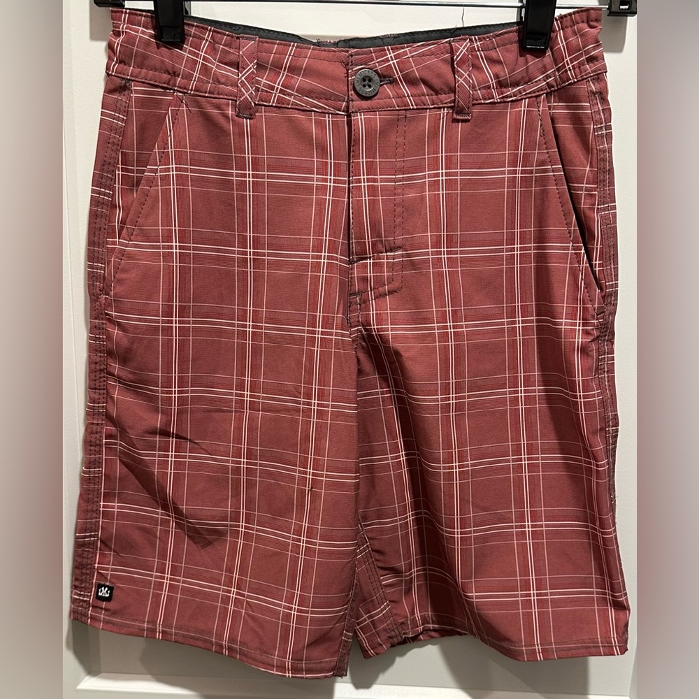 Boys Micros Burgundy And White Plaid Casual Shorts Size 8